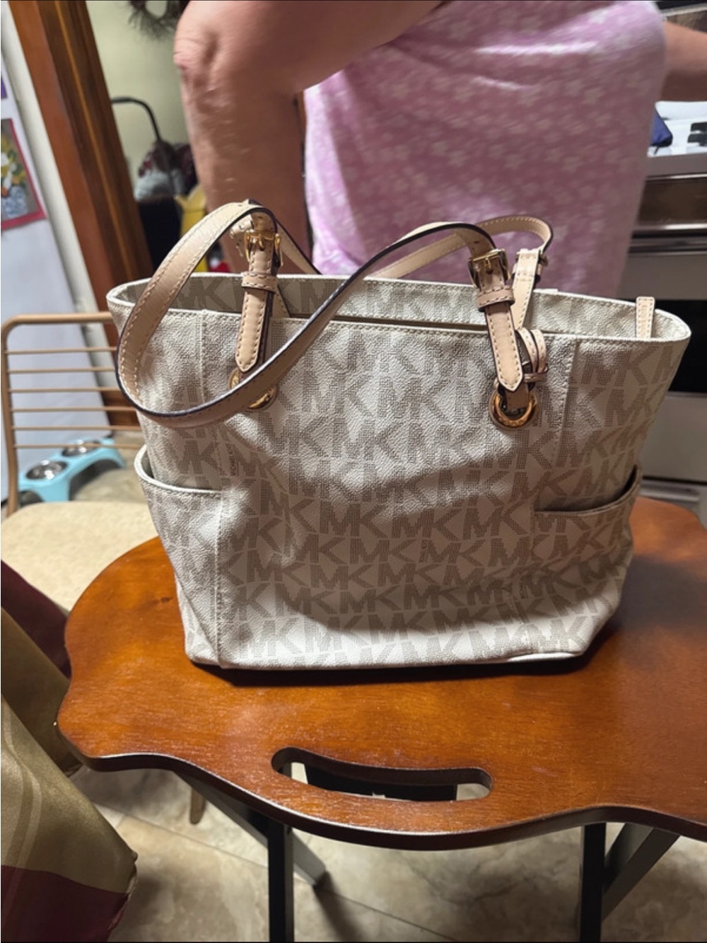 Michael Kors Cream & Tan MK Signature Tote